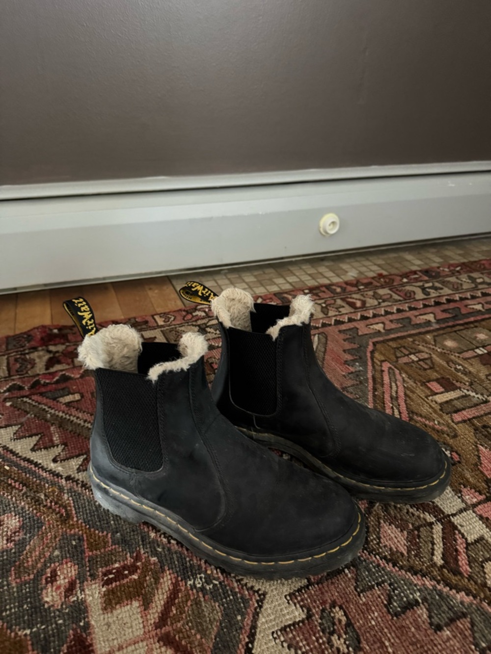 Dr. Martens Black Leather 2976 Faux Fur Chelsea Boots